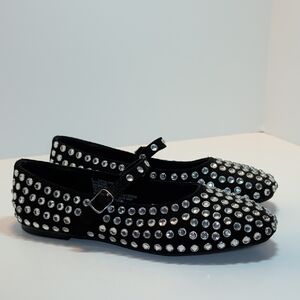 A New Day Issa Rhinestone Black Ballerina Flats with Buckle Strap Size 8
